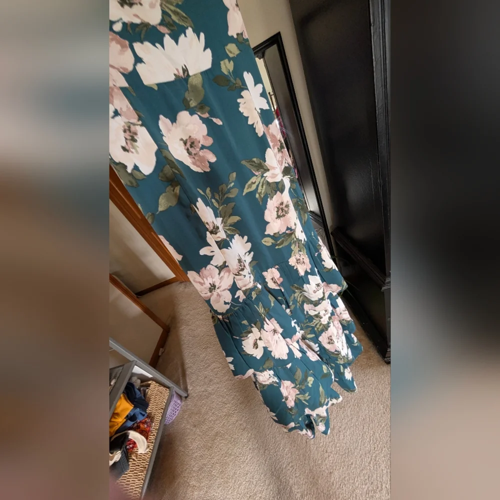 Abercrombie & Fitch Chic Teal Long Floral Maxi Dress